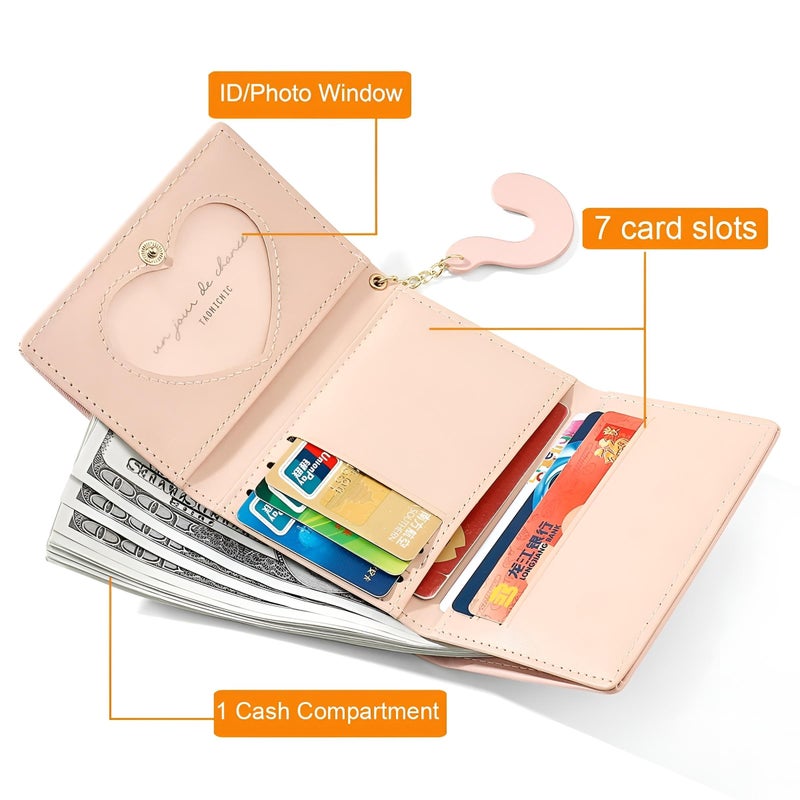 Cute Cat Card Case - Small black tri-fold wallet with 3D cat illustration and tail pendant, includes cash storage and multiple card holders (BLACK) - Image 2