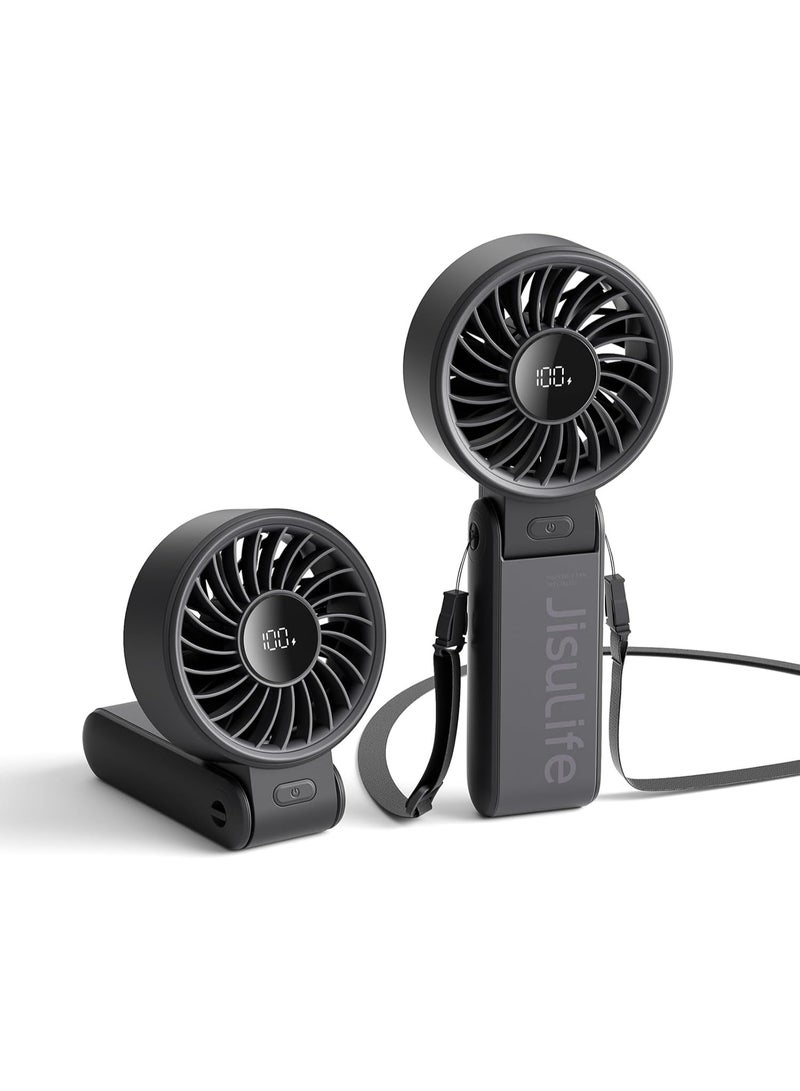 JISULIFE Handheld Fan Life7,Powerful Portable Fan with LED Display[19.5Hrs Max Cooling]5000mAh,150°Folded,5 Speeds,Lanyard; 3-IN-1 Hand/Desk/Neck Fan,Travel Essentials Gifts for Women,Men - Image 1