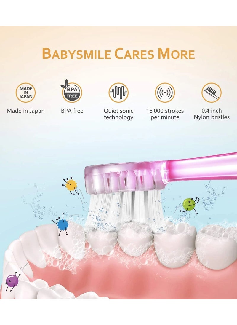 BabySmile BabySmile Kids Sonic Electric Toothbrush for Ages 0-12 Years Made in Japan with Rainbow LED and Smart Timer 2 Stage Baby and Toddler Toothbrush with 2 Ultra Soft Brush Heads  - Image 5