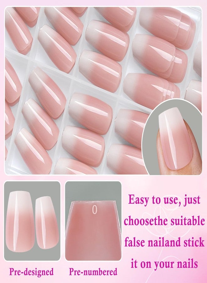 LuckForever 168pc Ombre Press on Nails Short Coffin Fake Nails with Adhesive Tabs, Ombre Nails Press ons Nail Coffin Glue on Nails Short Fake Nail Stick Full Cover Acrylic Nails Artificial Fingernail - Image 3