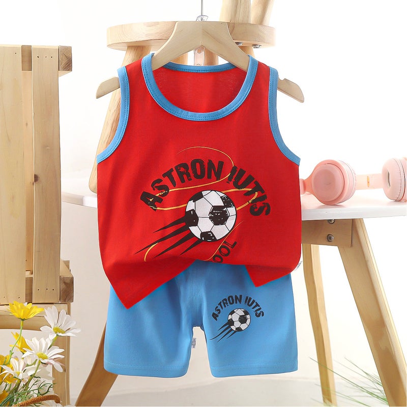 Kids Cotton Vest Set Summer 2024 E38-Football 