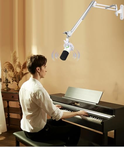 AceTaken White Mic Wall Mount and Microphone Boom Arm Desktop Clamp Stand compatible with Shure FIFINE Blue Yeti,Razer,HyperX Mic Kit for Broadcasting, Podcasts,Streaming and Gaming - Image 3