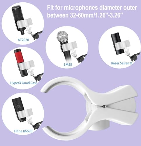 AceTaken White Mic Wall Mount and Microphone Boom Arm Desktop Clamp Stand compatible with Shure FIFINE Blue Yeti,Razer,HyperX Mic Kit for Broadcasting, Podcasts,Streaming and Gaming - Image 4