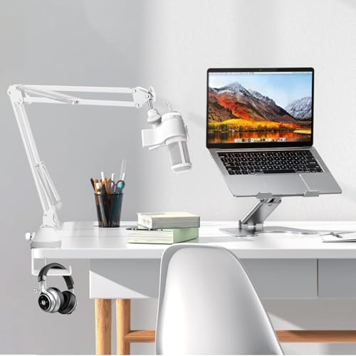 AceTaken White Mic Wall Mount and Microphone Boom Arm Desktop Clamp Stand compatible with Shure FIFINE Blue Yeti,Razer,HyperX Mic Kit for Broadcasting, Podcasts,Streaming and Gaming - Image 2