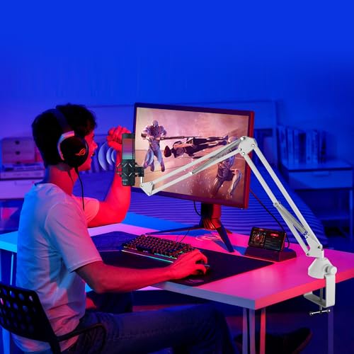 AceTaken White Mic Wall Mount and Microphone Boom Arm Desktop Clamp Stand compatible with Shure FIFINE Blue Yeti,Razer,HyperX Mic Kit for Broadcasting, Podcasts,Streaming and Gaming - Image 5