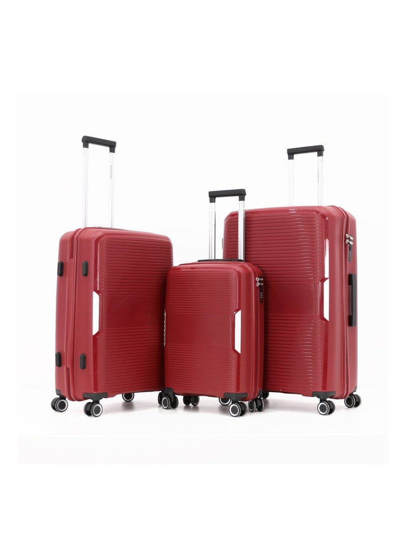 GIORDANO Hardshell Luggage Double Spinner Trolley Bag 3 Pieces Set,Burgundy (S-20",M-24",L-28")  - Image 1