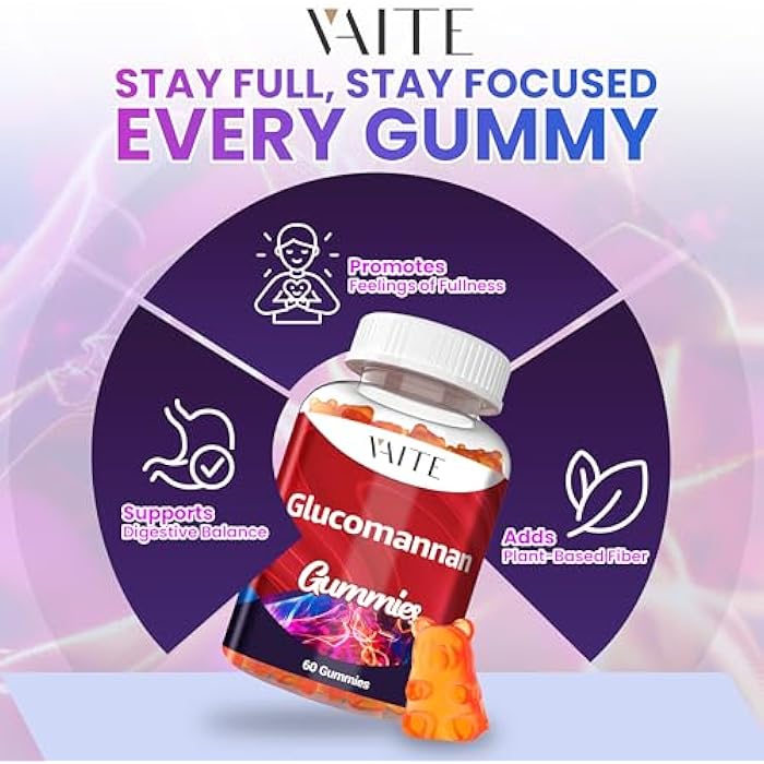 VAITE Glucomannan Gummies 2000mg – Amorphophallus Konjac Root Extract – Plant-Based Daily Fiber Support – Vegan Soluble Fiber Supplement – Gluten-Free, Soy-Free – 60 Gummies – Easy to Chew - Image 2