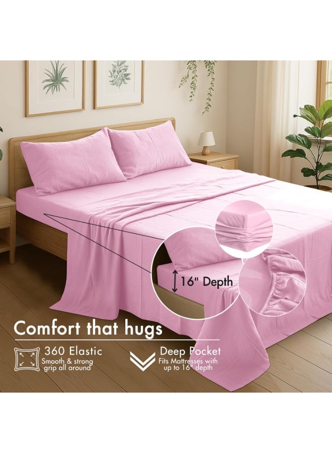 RUVANTI 100% Cotton Flannel Sheets Full Size - 4 Piece Warm, Soft & Breathable, Deep Pocket, Double Brushed Cozy All Season Bedding Set, Light Pink - Image 3