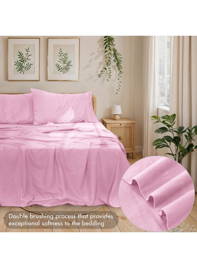 RUVANTI 100% Cotton Flannel Sheets Full Size - 4 Piece Warm, Soft & Breathable, Deep Pocket, Double Brushed Cozy All Season Bedding Set, Light Pink - Image 1