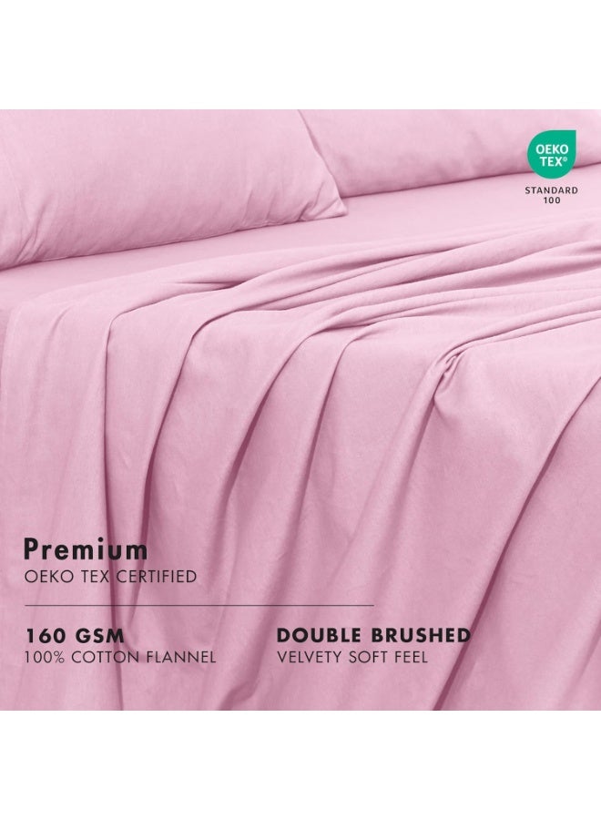 RUVANTI 100% Cotton Flannel Sheets Full Size - 4 Piece Warm, Soft & Breathable, Deep Pocket, Double Brushed Cozy All Season Bedding Set, Light Pink - Image 4