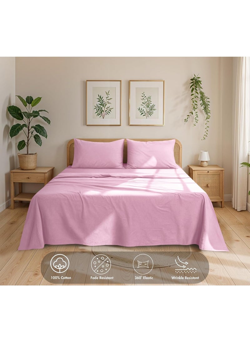 RUVANTI 100% Cotton Flannel Sheets Full Size - 4 Piece Warm, Soft & Breathable, Deep Pocket, Double Brushed Cozy All Season Bedding Set, Light Pink - Image 2