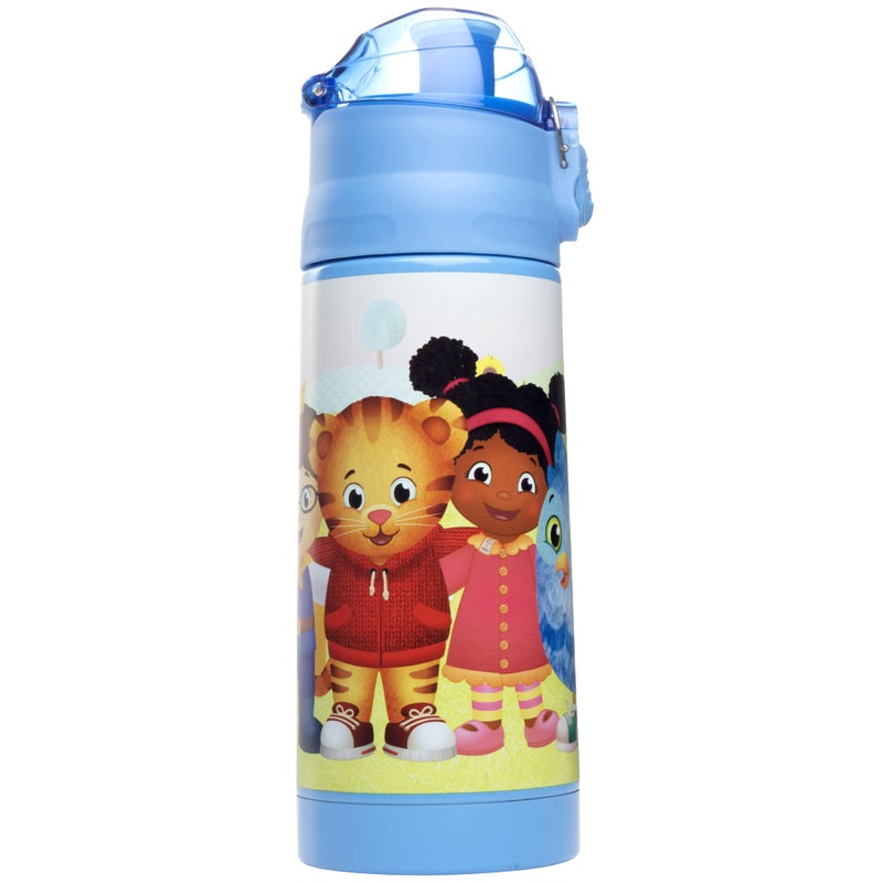 Daniel Tiger Stainless Steel 13 oz Reusable Water Bottle for Kids Blue Double Wall Insulated Spill Proof Lid wBuiltin Straw Keep Liquids Hot or Cold For Hours Easily Fits in Lunch Boxes  Bags