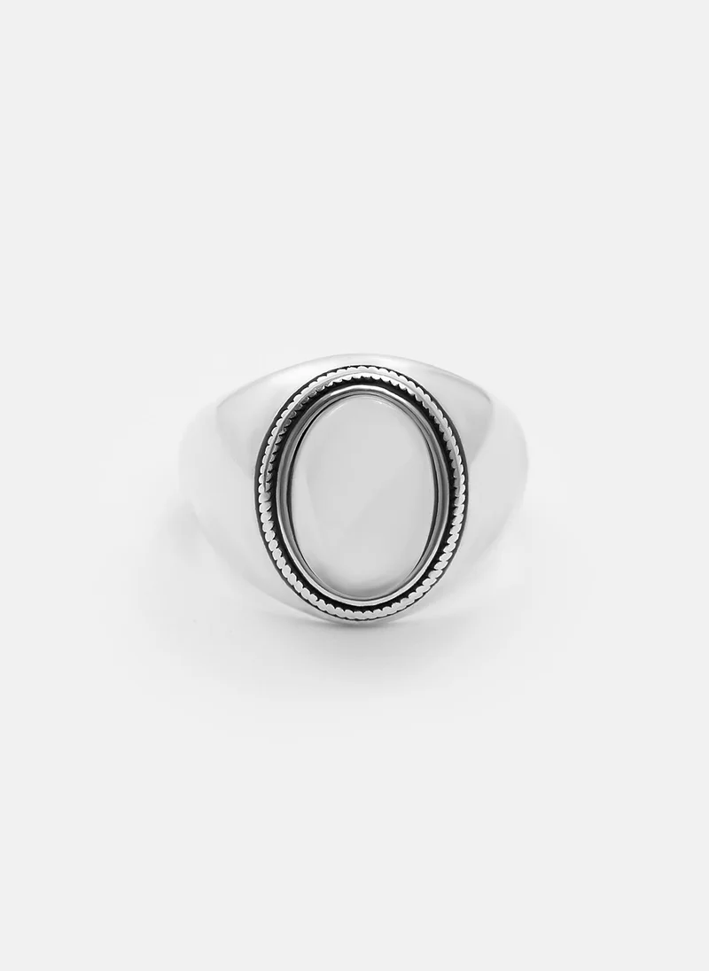 Lichi  Silvertone ring with oval stone for Women | Best Price UAE
