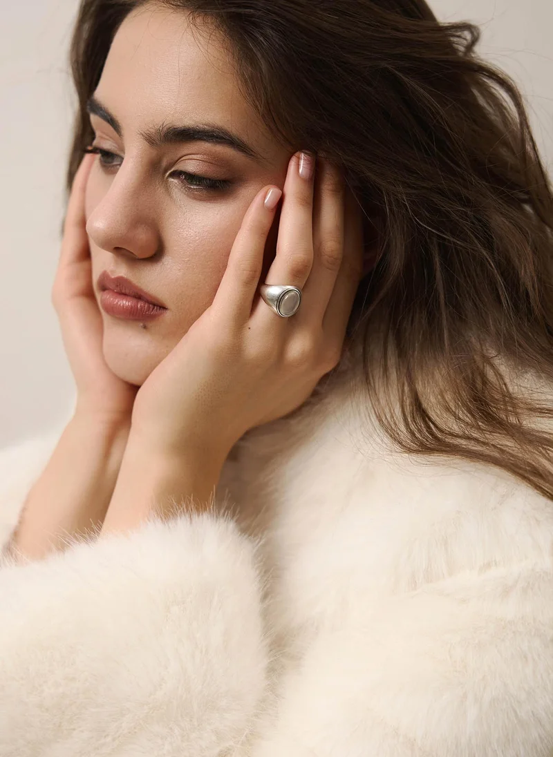 Lichi  Silvertone ring with oval stone for Women | Best Price UAE