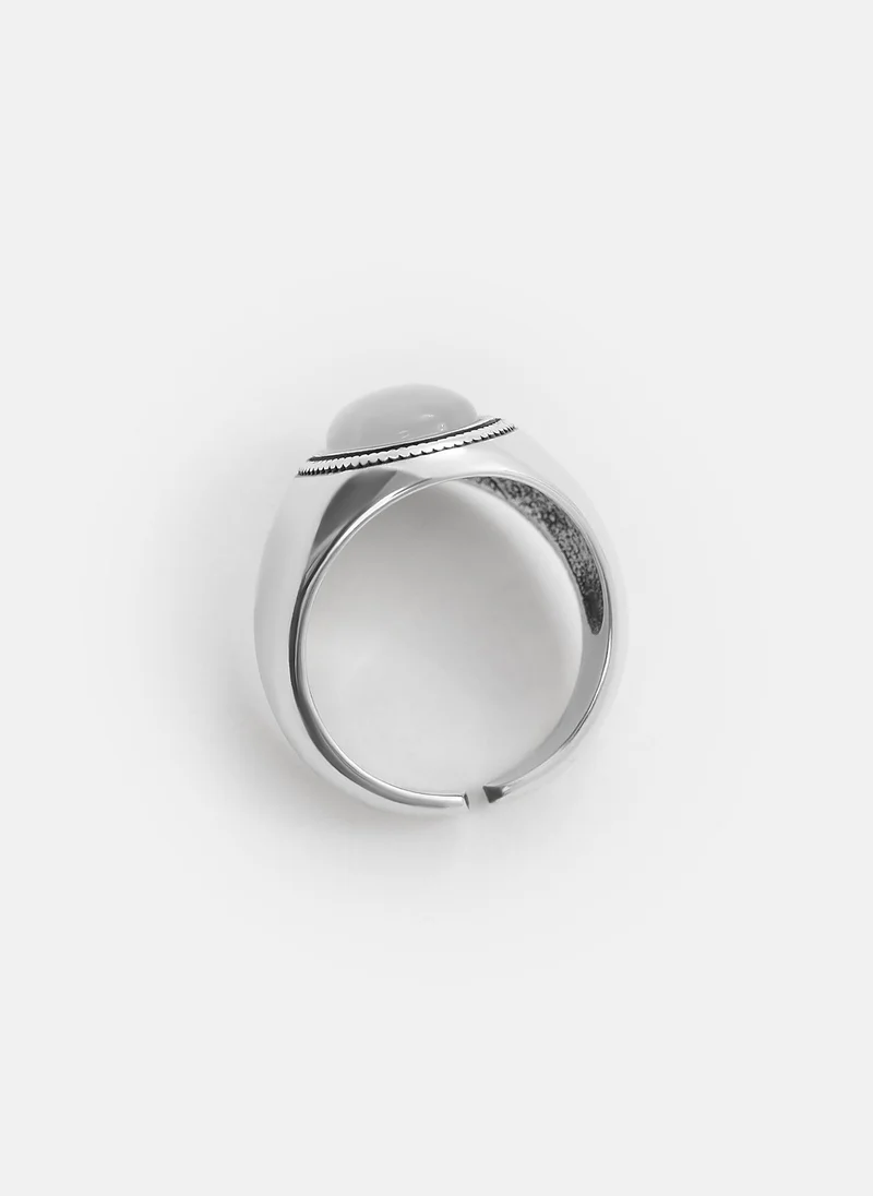 Lichi  Silvertone ring with oval stone for Women | Best Price UAE