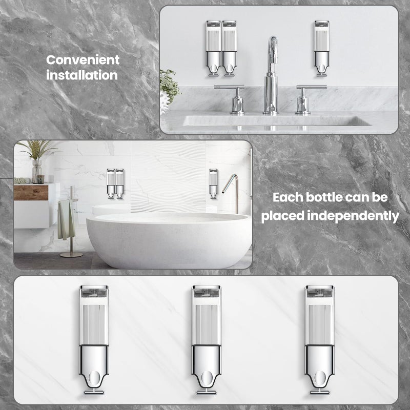 EHORIA 3-in-1 Quadrate Dispensers for The Shower,Shower soap Dispenser,Conditioner Dispenser, Shampoo Dispenser,No Drilled Wall Mounted Distributor,Hotel,Bathroom,Home - Image 4