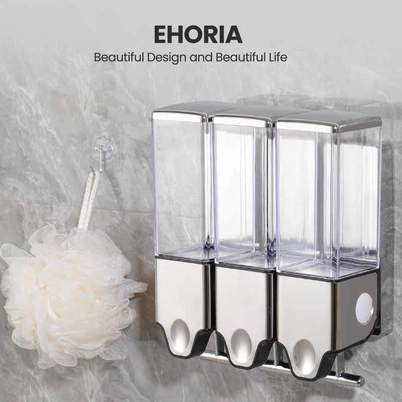 EHORIA 3-in-1 Quadrate Dispensers for The Shower,Shower soap Dispenser,Conditioner Dispenser, Shampoo Dispenser,No Drilled Wall Mounted Distributor,Hotel,Bathroom,Home - Image 5