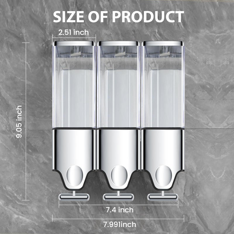 EHORIA 3-in-1 Quadrate Dispensers for The Shower,Shower soap Dispenser,Conditioner Dispenser, Shampoo Dispenser,No Drilled Wall Mounted Distributor,Hotel,Bathroom,Home - Image 3