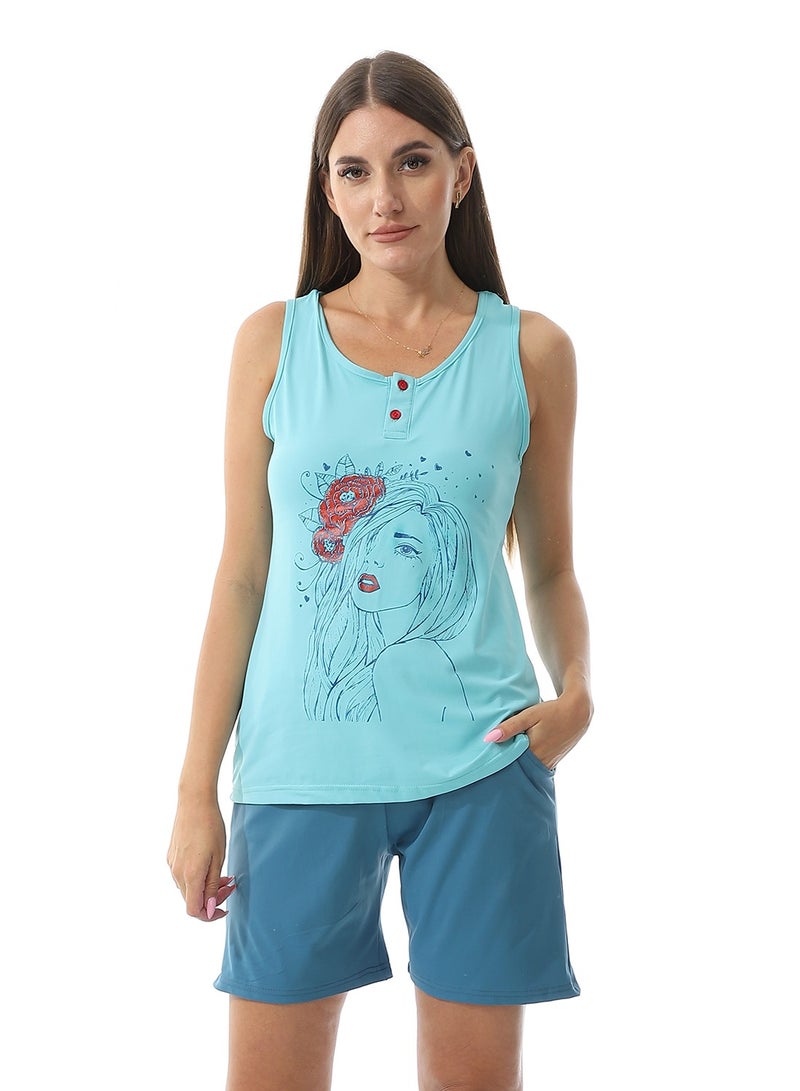 Caesar Printed Top With  Short Pajama Set  - Image 1
