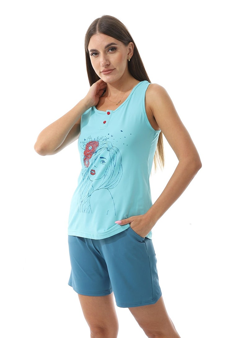 Caesar Printed Top With  Short Pajama Set  - Image 2