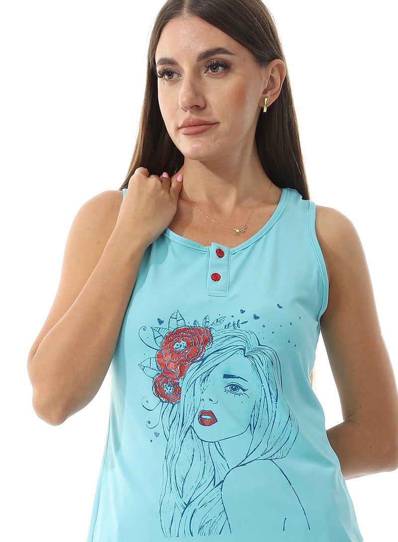 Caesar Printed Top With  Short Pajama Set  - Image 3