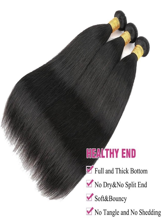 AUTTO Brazilian Human Hair Bundles Straight Human Hair Single Bundle 16inch 100% Unprocessed Virgin Human Hair Straight Quick Weave Raw One Bundle Deals Natural Black - Image 2