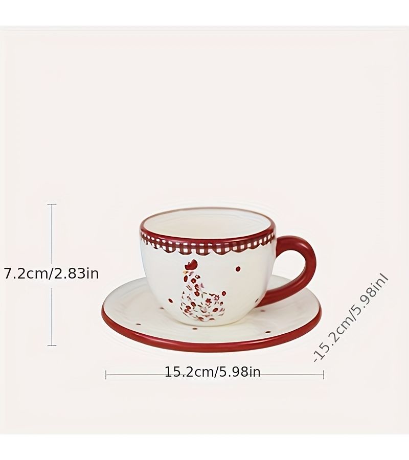 Three Dimensional Embossed Ins Style Red Floral Ceramic Coffee Cup And Saucer Set Creative Afternoon Tea Gift - Image 3