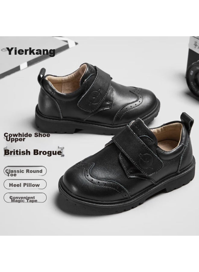 YEARCON Yierkang Children's Leather Shoes For Boys, Summer Black Top-grain Leather Student Shoes, Boys' Performance Shoes, Black, Size 37 - Image 2
