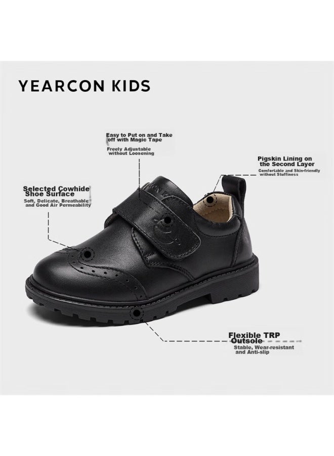 YEARCON Yierkang Children's Leather Shoes For Boys, Summer Black Top-grain Leather Student Shoes, Boys' Performance Shoes, Black, Size 37 - Image 3