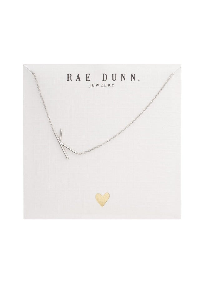 Rae Dunn 14K Gold Plated Brass Necklace - Sideways Initial Charm Pendant Delicate Chain Necklace For Women, Size K, White Plated Sideways  - Image 1