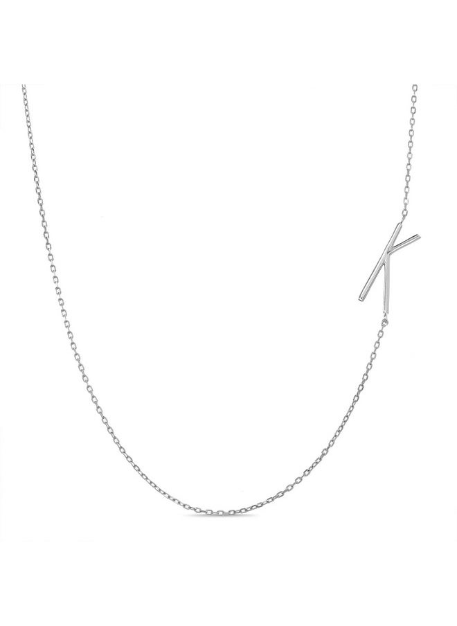 Rae Dunn 14K Gold Plated Brass Necklace - Sideways Initial Charm Pendant Delicate Chain Necklace For Women, Size K, White Plated Sideways  - Image 2