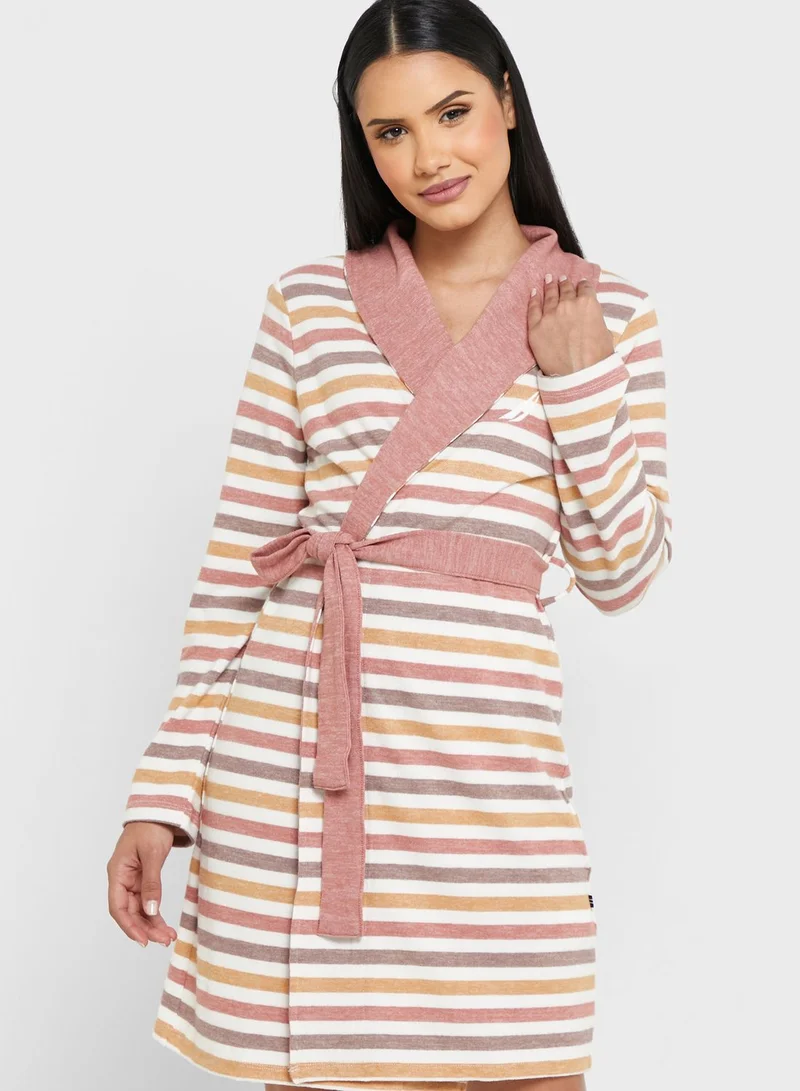 NAUTICA Striped Tie Detail Robe