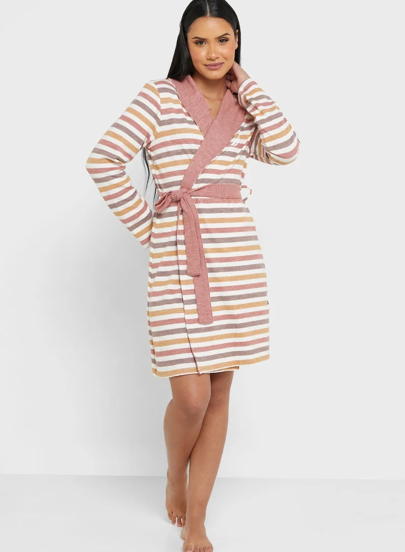 NAUTICA Striped Tie Detail Robe
