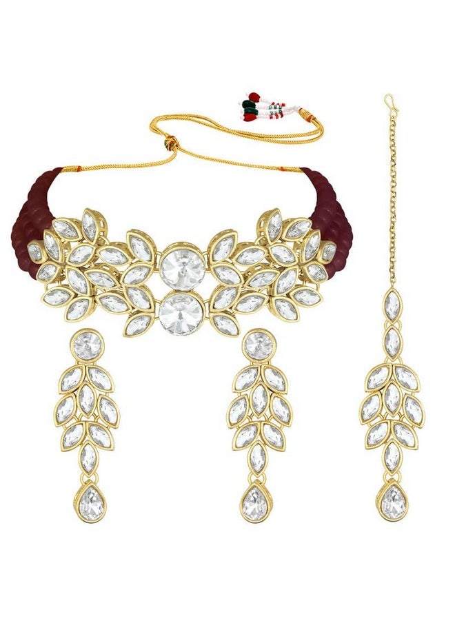 Aheli - Bridal Crystal Pearl Choker Necklace With Drop Earrings Indian Traditional Bollywood Jewelry Set For Women - Image 1