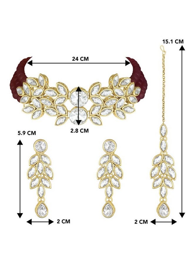 Aheli - Bridal Crystal Pearl Choker Necklace With Drop Earrings Indian Traditional Bollywood Jewelry Set For Women - Image 1