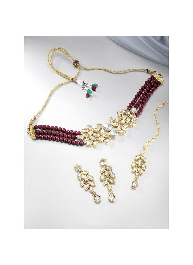 Aheli - Bridal Crystal Pearl Choker Necklace With Drop Earrings Indian Traditional Bollywood Jewelry Set For Women - Image 1