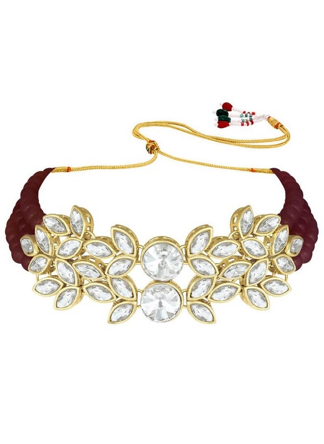 Aheli - Bridal Crystal Pearl Choker Necklace With Drop Earrings Indian Traditional Bollywood Jewelry Set For Women - Image 1