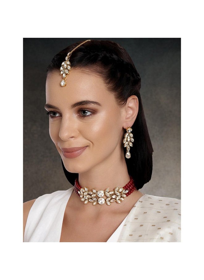 Aheli - Bridal Crystal Pearl Choker Necklace With Drop Earrings Indian Traditional Bollywood Jewelry Set For Women - Image 1