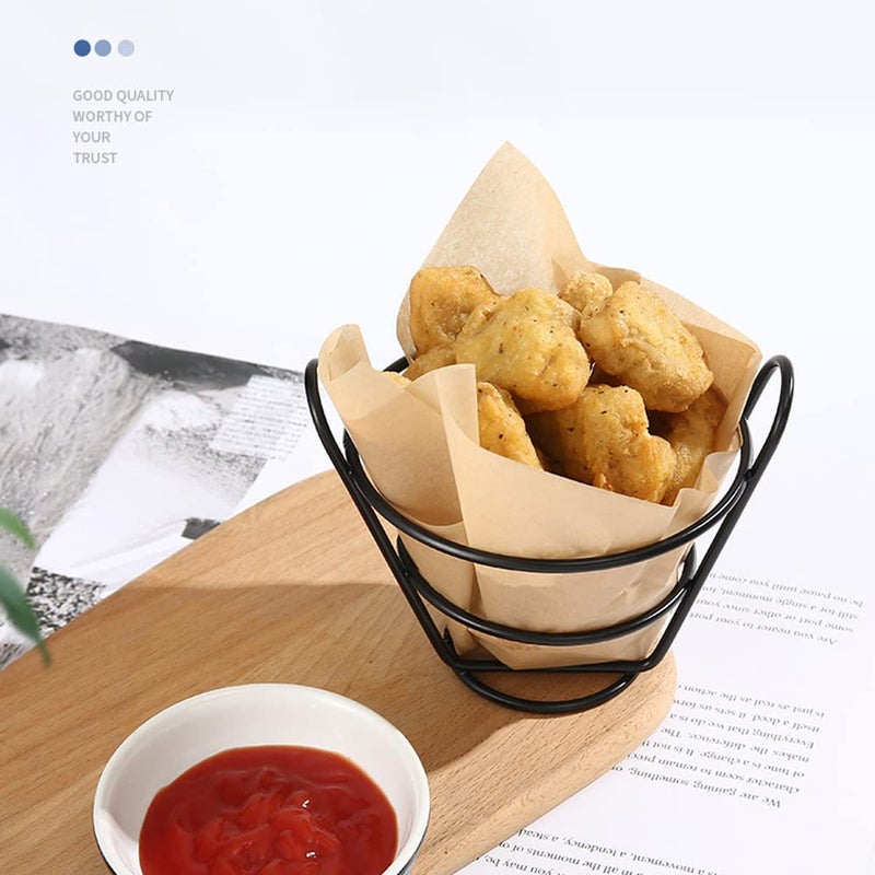 luzen 2Pcs Wire Metal French Fries Stand Rack Holder Chips Snack Fried Chicken Cone Basket for Kitchen Bar Restaurant Party Supplies  Black - Image 2