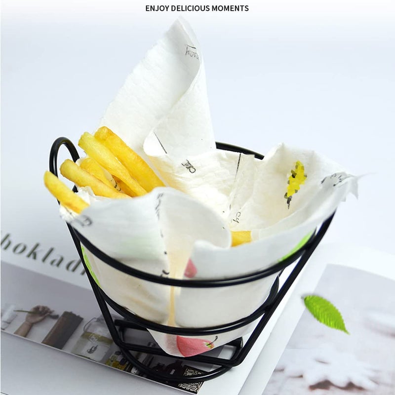 luzen 2Pcs Wire Metal French Fries Stand Rack Holder Chips Snack Fried Chicken Cone Basket for Kitchen Bar Restaurant Party Supplies  Black - Image 3