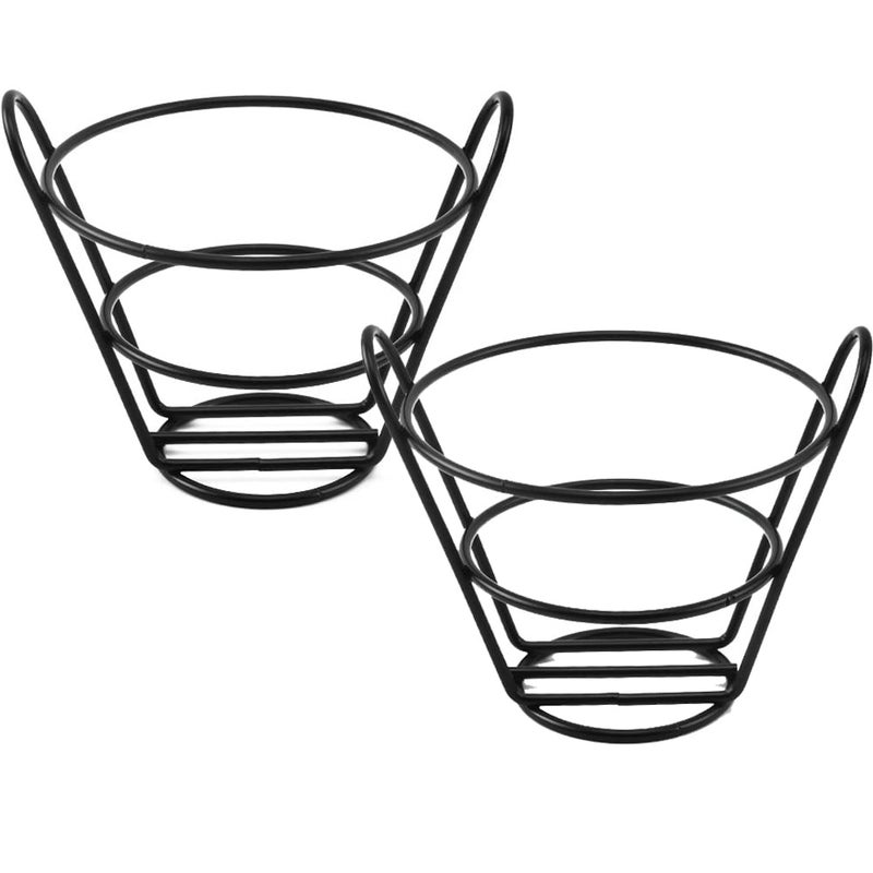 luzen 2Pcs Wire Metal French Fries Stand Rack Holder Chips Snack Fried Chicken Cone Basket for Kitchen Bar Restaurant Party Supplies  Black - Image 1
