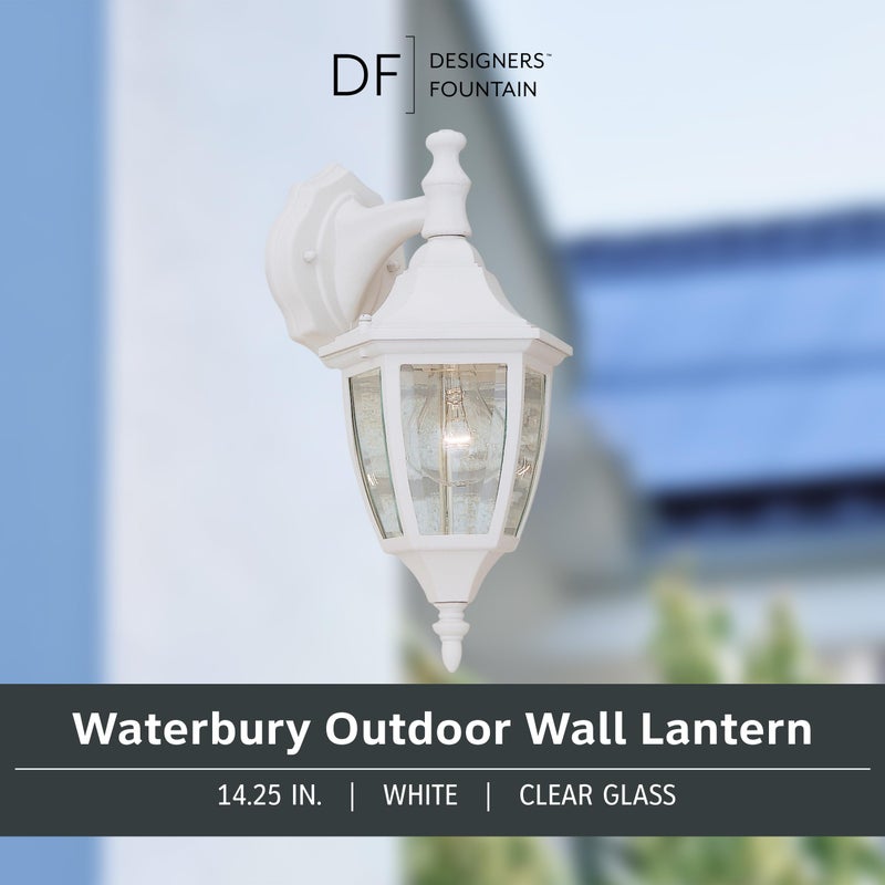 Designers Fountain Waterbury Outdoor Light Fixture, 14.25 Inch Exterior Wall Lantern Sconce for Front Door, Patio and Porch, White, 2461-WH - Image 2