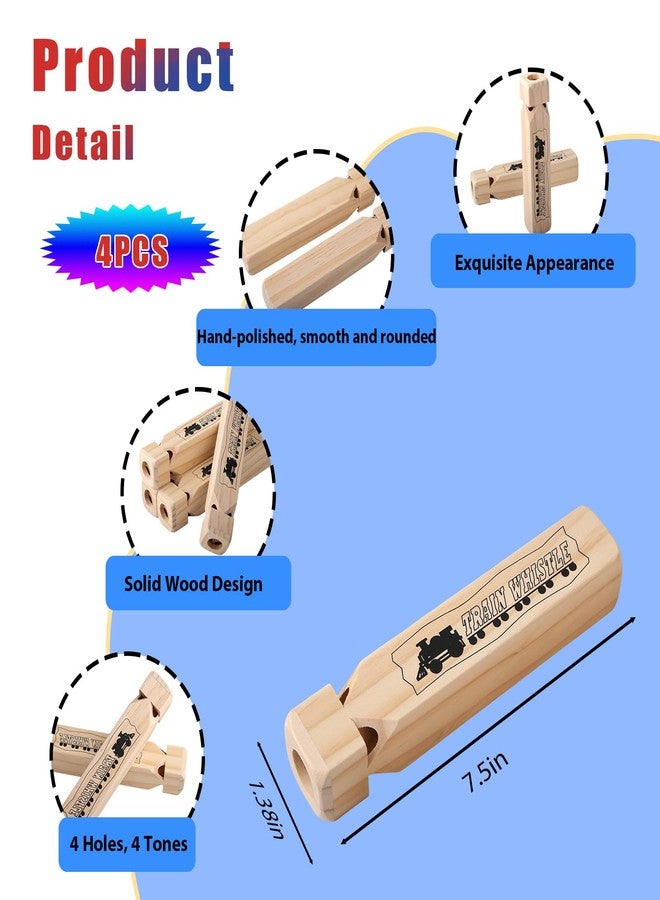 Hongdouo 4PCS Wooden Train Whistles - 4 Tone 7.5" Large Wood Whistle, Trains Party Favors, Game Prizes, Theme Birthday Decorations, Noisemakers for Parties Carnival Prize Games Cheering Prop or Educational - Image 2