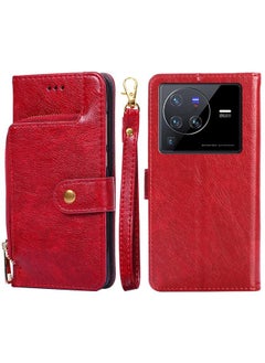 For vivo X80 Pro China Zipper Bag Leather Phone Case(Red)