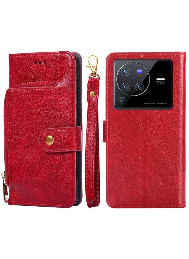 Green Tiger - For vivo X80 Pro China Zipper Bag Leather Phone Case(Red) - Image 1