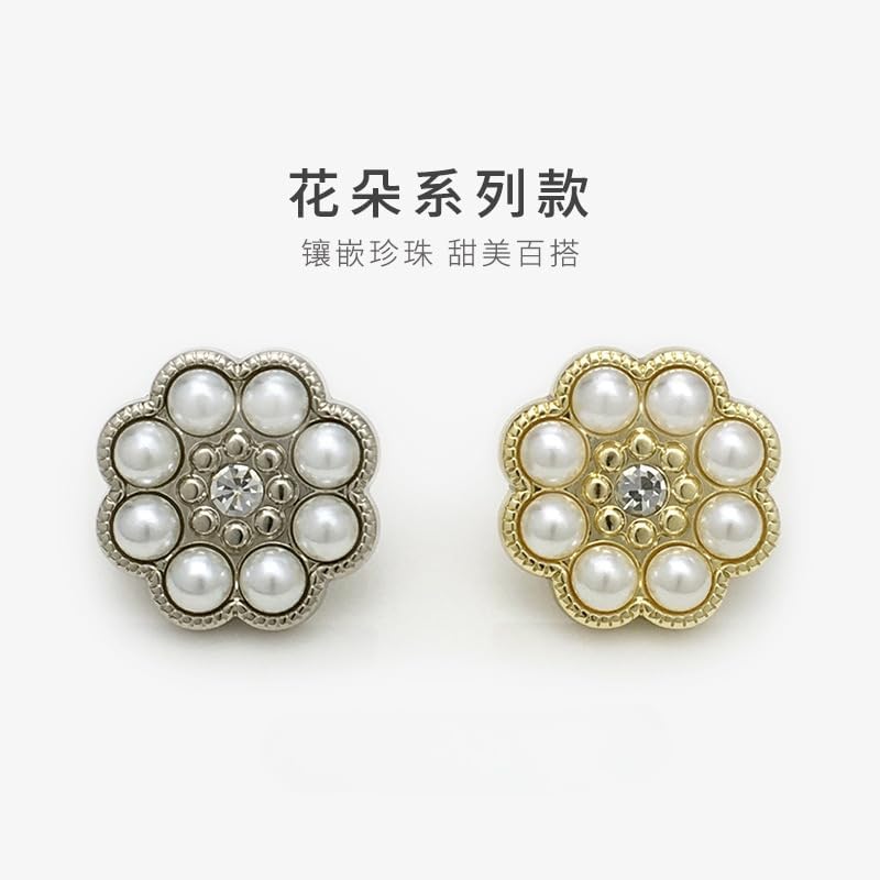 Metal Buttons, 15-22MM 20 PCS Gold/Silver Pearl Flower Buttons Coat Pearl Buttons for Sewing - Image 2