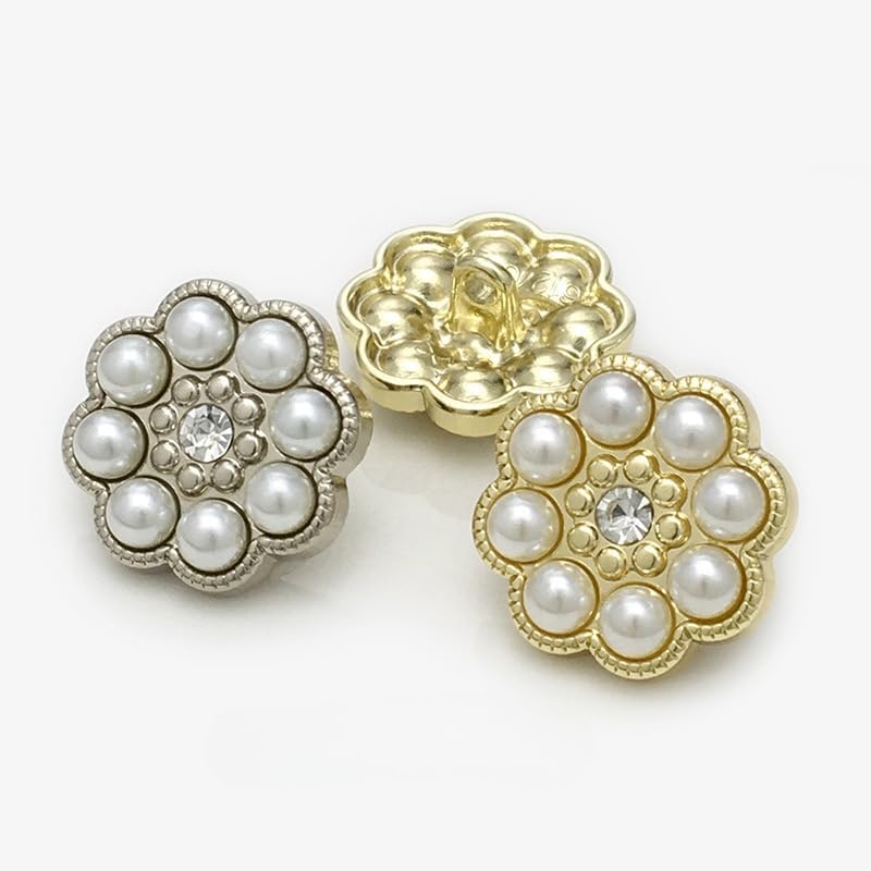 Metal Buttons, 15-22MM 20 PCS Gold/Silver Pearl Flower Buttons Coat Pearl Buttons for Sewing - Image 3