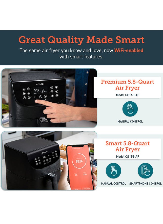 COSORI - Digital Smart Air Fryer CS158-AF-BLK Oven Combo 5.5L Max Xl Large Nonstick Basket Cooker One-LED Display with Touch Screen Dishwasher-Safe Square Design Basket with Free Recipes Cookbook, Black - Image 1