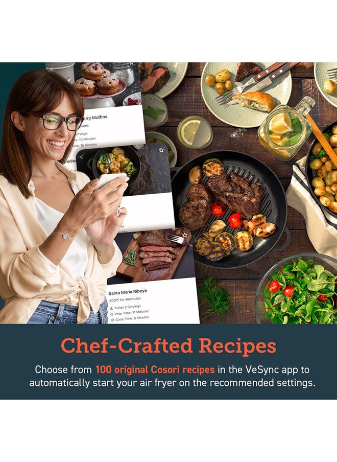 COSORI - Digital Smart Air Fryer CS158-AF-BLK Oven Combo 5.5L Max Xl Large Nonstick Basket Cooker One-LED Display with Touch Screen Dishwasher-Safe Square Design Basket with Free Recipes Cookbook, Black - Image 1