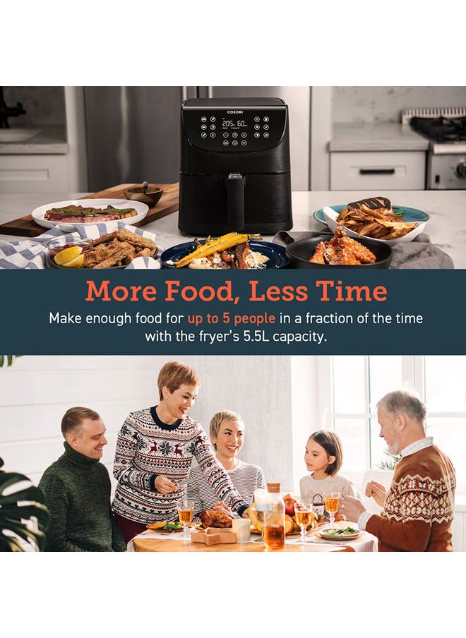 COSORI - Digital Smart Air Fryer CS158-AF-BLK Oven Combo 5.5L Max Xl Large Nonstick Basket Cooker One-LED Display with Touch Screen Dishwasher-Safe Square Design Basket with Free Recipes Cookbook, Black - Image 1